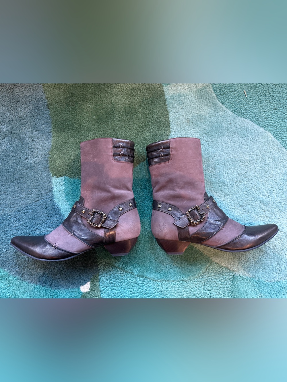 Fluevog LIKE NEW Truth Spencer chocolate brown skull buckle mid-calf boot - 7 - Picture 8 of 16